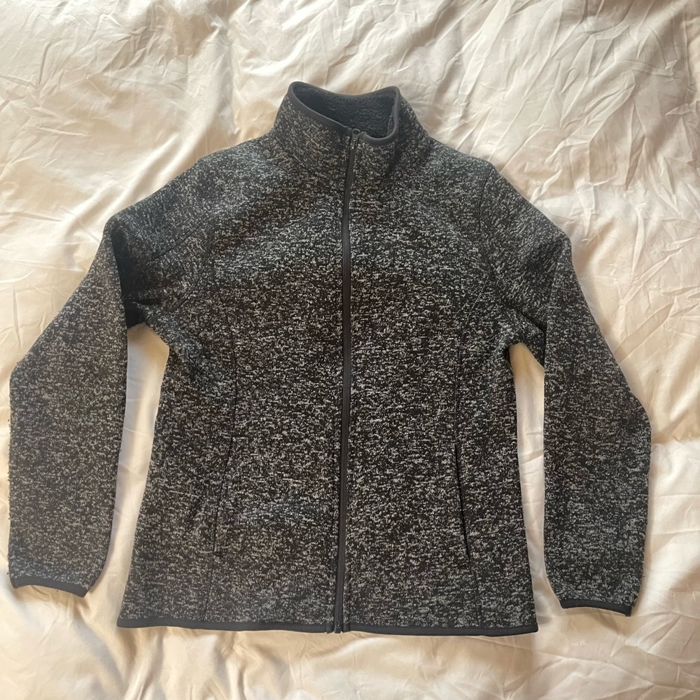 Swiss Tech  Fleece Jacket Black Gray Size Large 12-14 Full Zip Zipper.